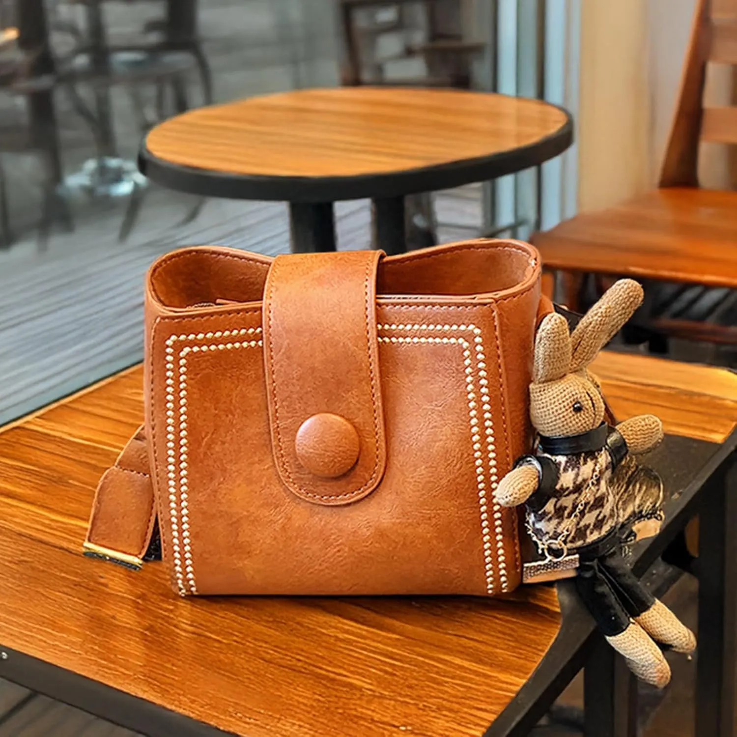 Bootara Bucket Bag–Women's Vintage Convertible Shoulder Crossbody Bag with Bunny Charm,Spacious Retro Travel Tot