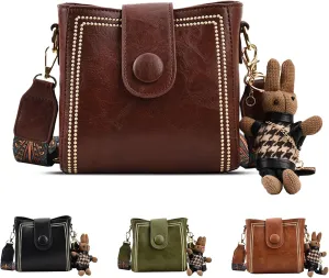 Bootara Bucket Bag–Women's Vintage Convertible Shoulder Crossbody Bag with Bunny Charm,Spacious Retro Travel Tot