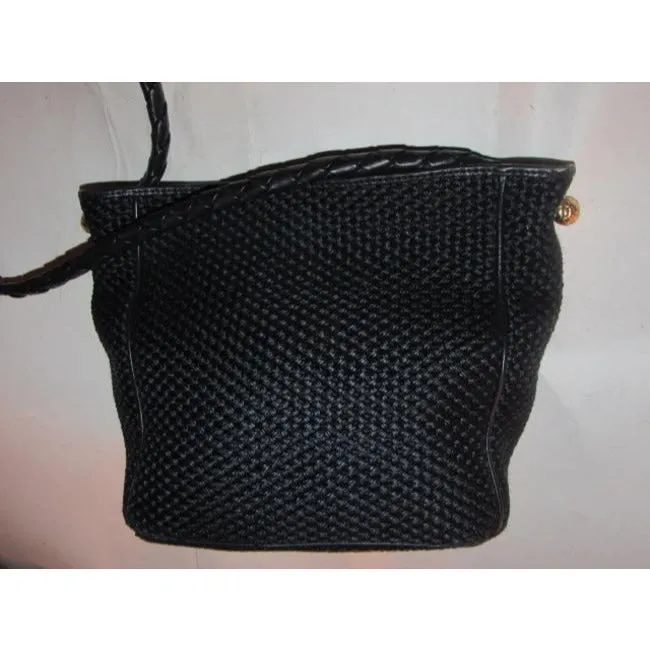 Bottega Veneta Vintage Pursesdesigner Purses Black Woven Fabric And Black Braided Leather Straptrim