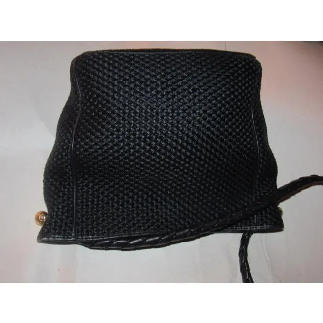 Bottega Veneta Vintage Pursesdesigner Purses Black Woven Fabric And Black Braided Leather Straptrim