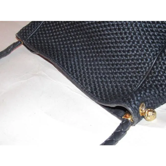 Bottega Veneta Vintage Pursesdesigner Purses Black Woven Fabric And Black Braided Leather Straptrim