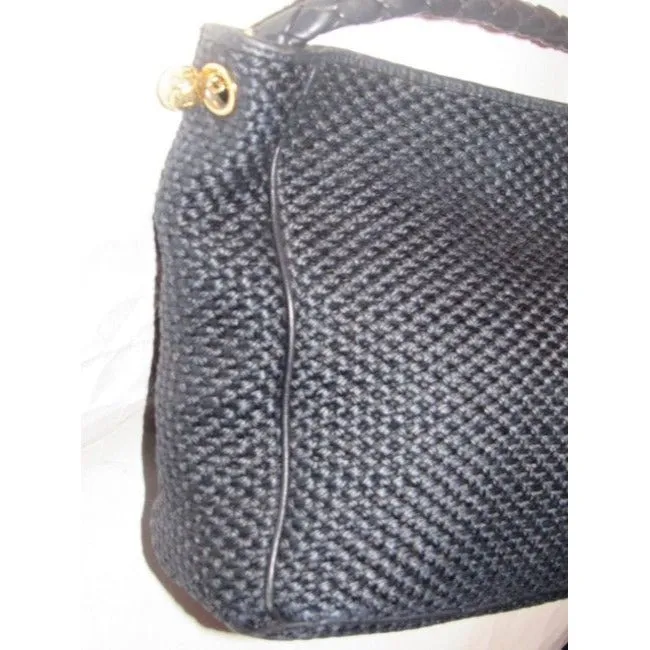Bottega Veneta Vintage Pursesdesigner Purses Black Woven Fabric And Black Braided Leather Straptrim