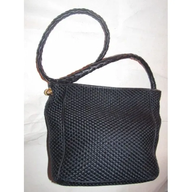 Bottega Veneta Vintage Pursesdesigner Purses Black Woven Fabric And Black Braided Leather Straptrim