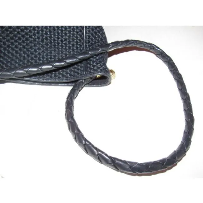 Bottega Veneta Vintage Pursesdesigner Purses Black Woven Fabric And Black Braided Leather Straptrim