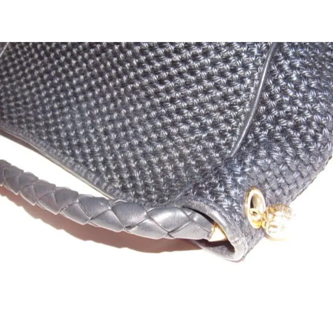 Bottega Veneta Vintage Pursesdesigner Purses Black Woven Fabric And Black Braided Leather Straptrim