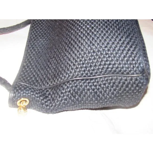Bottega Veneta Vintage Pursesdesigner Purses Black Woven Fabric And Black Braided Leather Straptrim