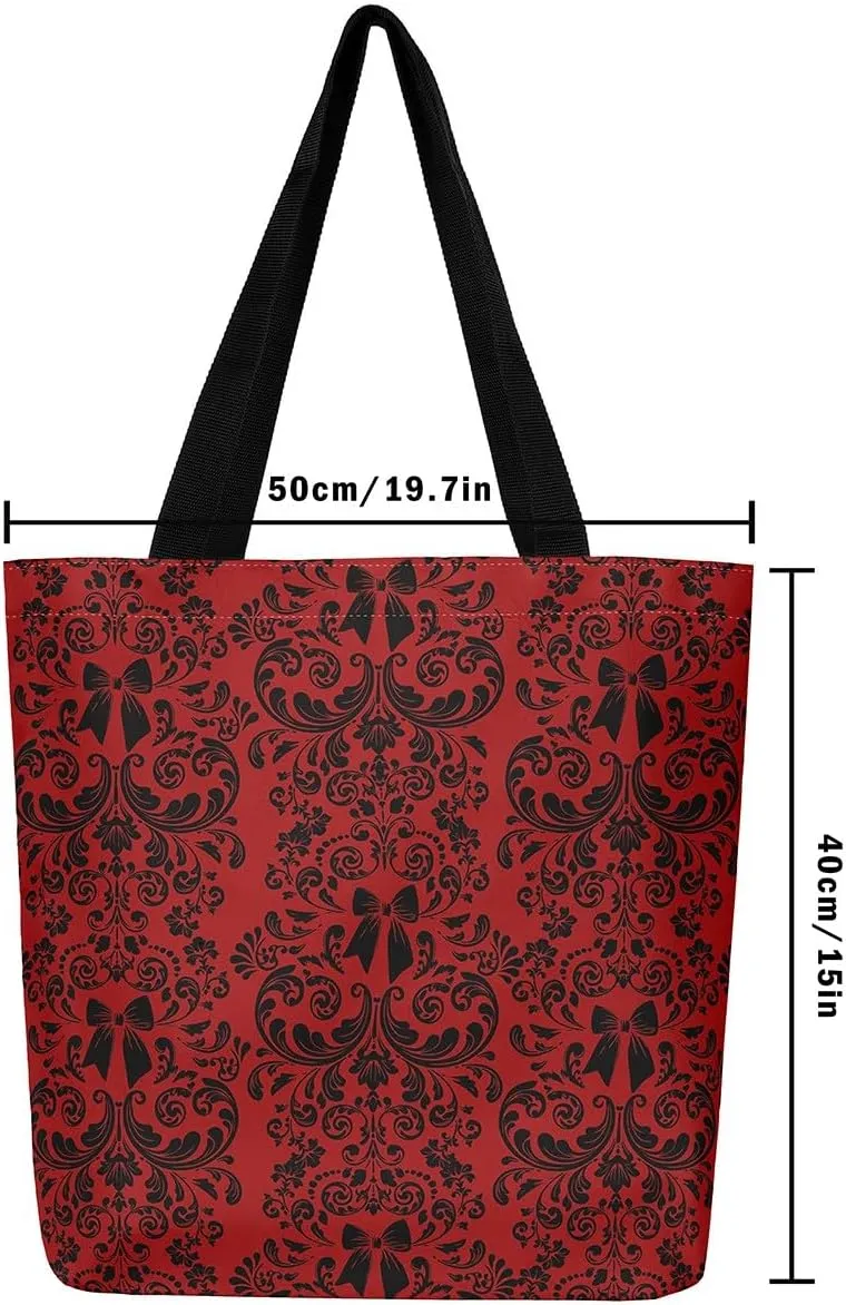 Bow Knot Canvas Tote Bag for Women,Antique Victorian Damask Bowknot Travel Toiletry Bag