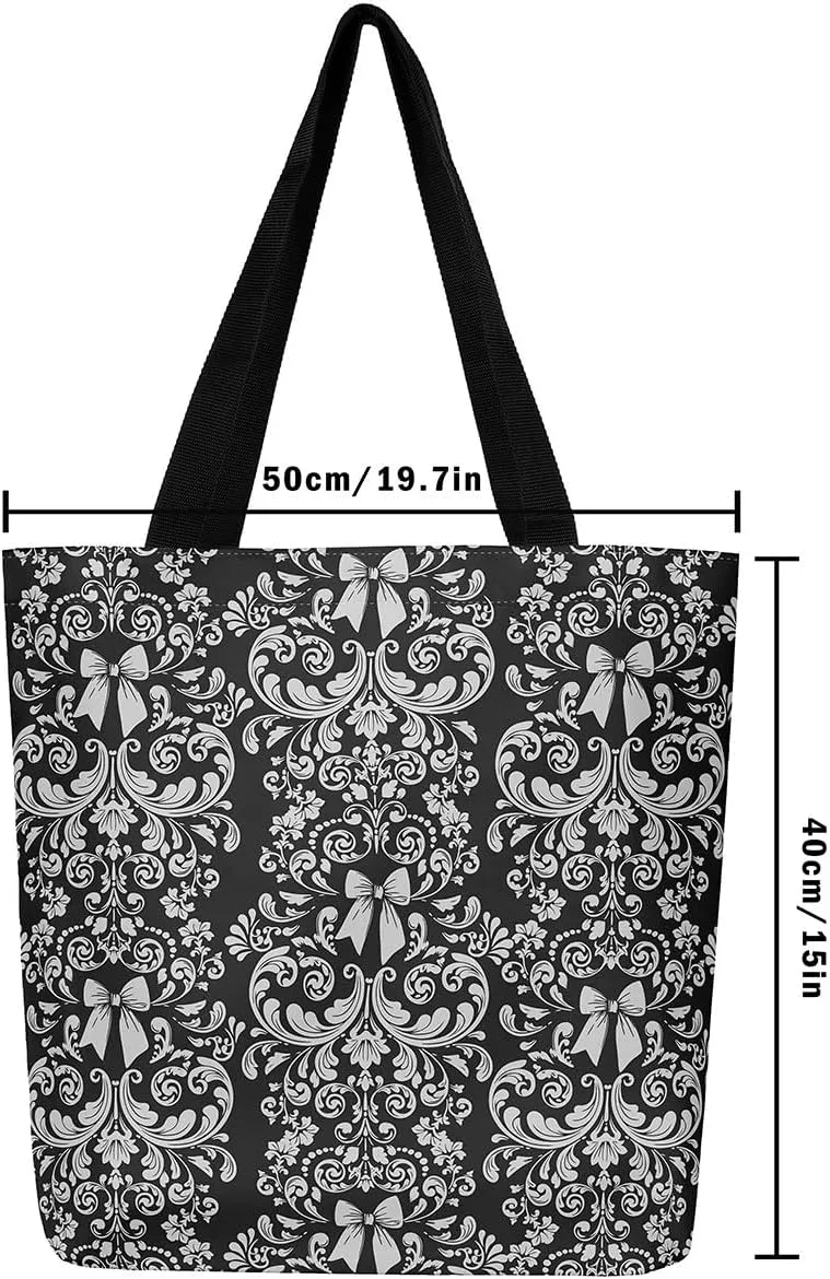 Bow Knot Canvas Tote Bag for Women,Antique Victorian Damask Bowknot Travel Toiletry Bag