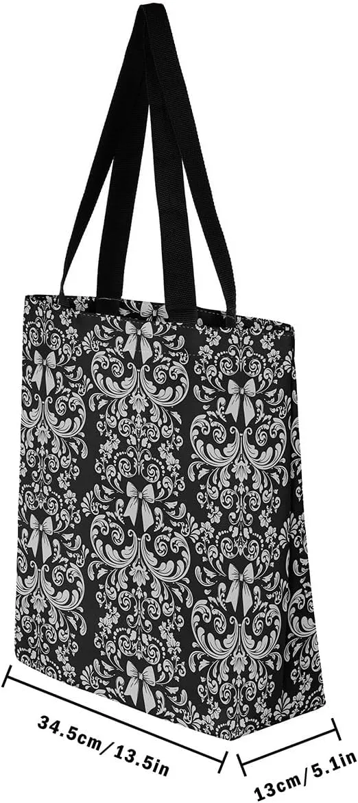 Bow Knot Canvas Tote Bag for Women,Antique Victorian Damask Bowknot Travel Toiletry Bag