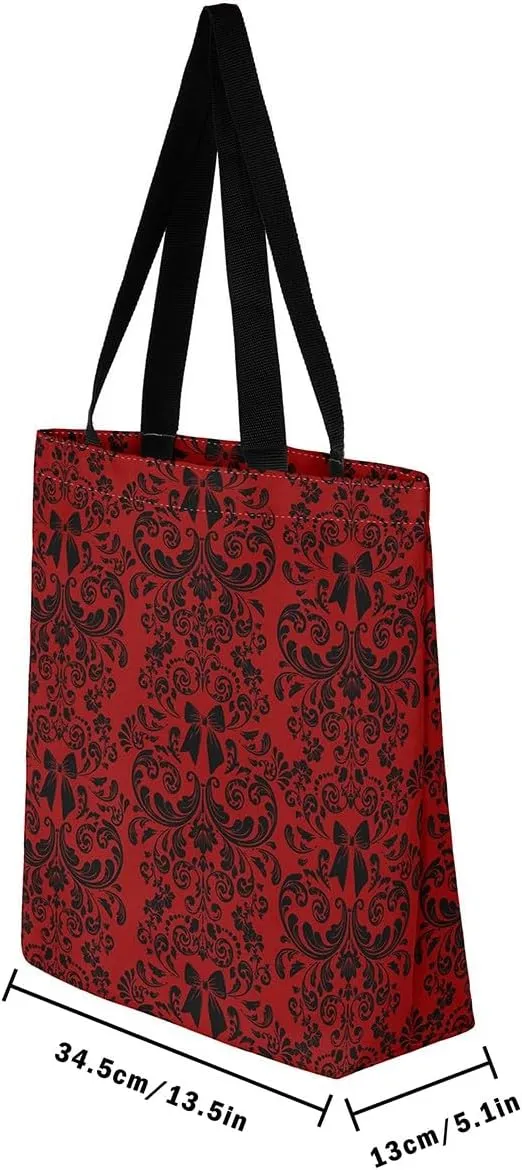 Bow Knot Canvas Tote Bag for Women,Antique Victorian Damask Bowknot Travel Toiletry Bag
