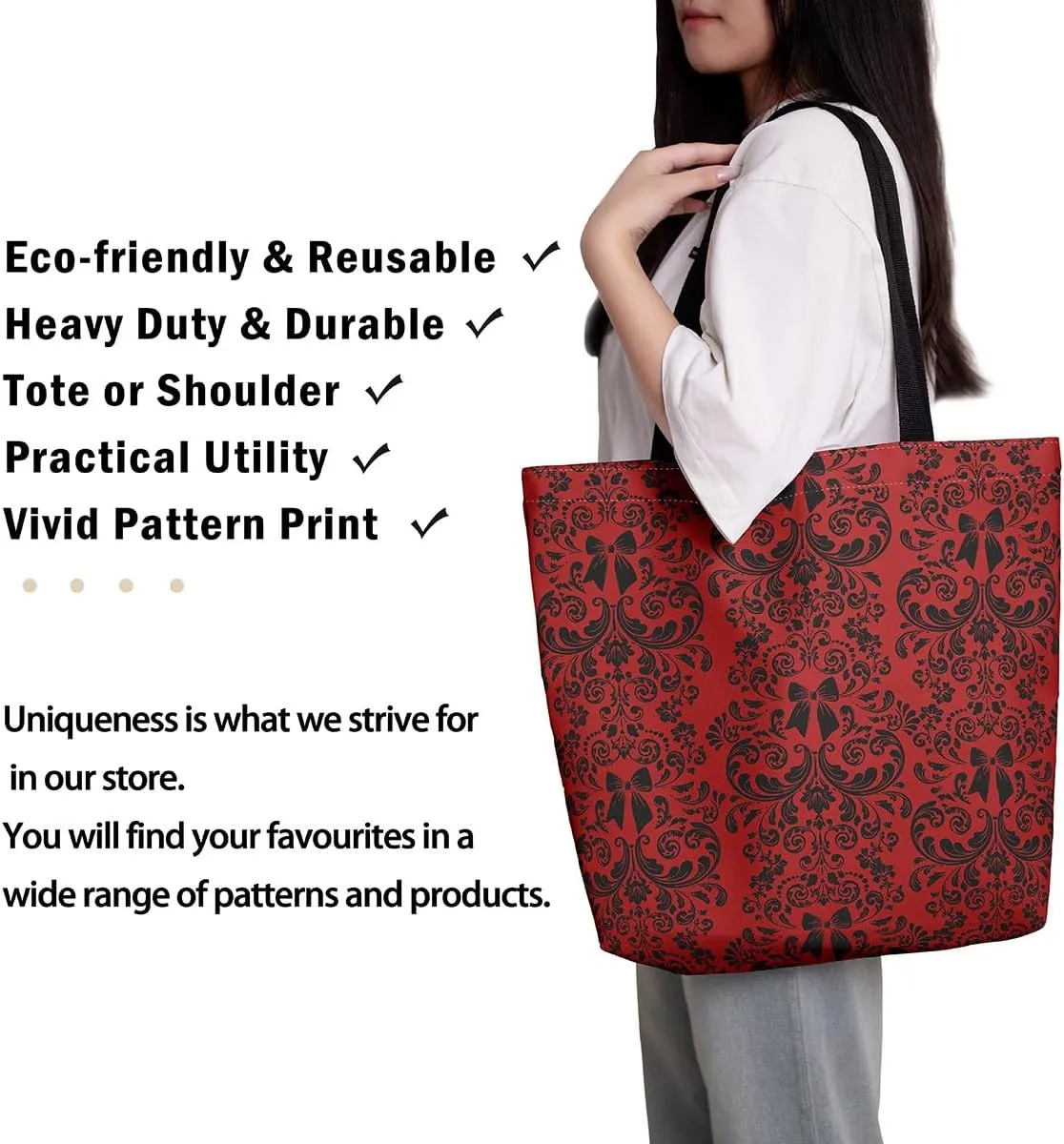 Bow Knot Canvas Tote Bag for Women,Antique Victorian Damask Bowknot Travel Toiletry Bag