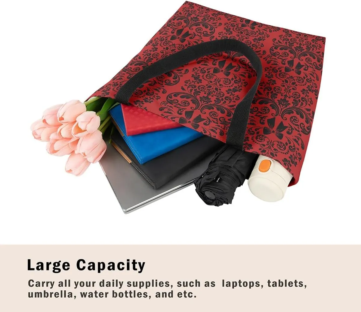 Bow Knot Canvas Tote Bag for Women,Antique Victorian Damask Bowknot Travel Toiletry Bag