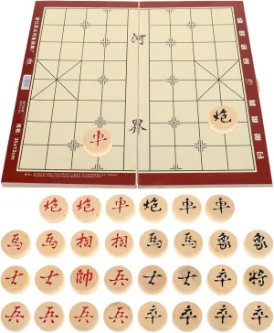 Boxed Wooden Chinese Xiangqi Chess Set Folding Board Traditional Chinese Game for Home Travel