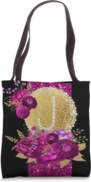 Bright Pink Black Violet Monogram Initial J Carry All Tote Bag