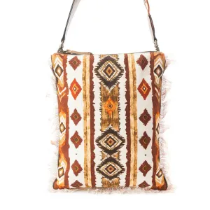Brown/White Tapestry Crossbody Bag