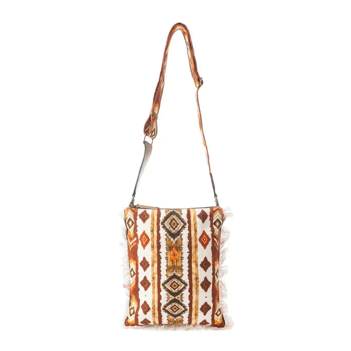 Brown/White Tapestry Crossbody Bag