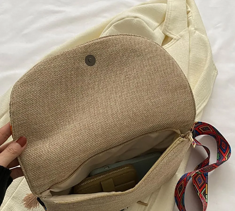 Bucket Bag Niche Design Bohemian Ethnic Style Crossbody Bag Commuter Canvas Shoulder Bag For Women