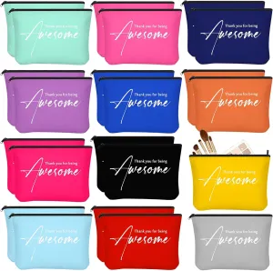 Buryeah 24 Pcs Thank You Cosmetic Bags for Women Thank You for Being Awesome Makeup Bags Bulk Employee Appreciation Pouches for Student Teacher Team Coworker Assistant Gift(Colorful)