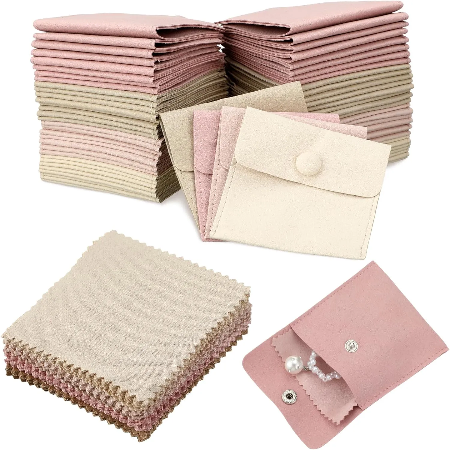 Button Envelop Microfiber Jewelry  Pouch 100 Units