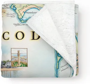 Cape Cod Map Fleece Blanket - Hand-Drawn Original Art - Soft, Cozy, and Warm Throw Blanket for Couch - Unique Gift - 58"x 50"