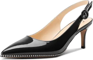 Castamere Womens Mid Kitten Heel Pointed Toe Slingback Slip-On Pumps Beaded Pearls Wedding Prom 2.6 Inches Heels