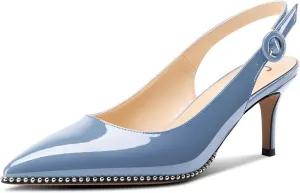 Castamere Womens Mid Kitten Heel Pointed Toe Slingback Slip-On Pumps Beaded Pearls Wedding Prom 2.6 Inches Heels
