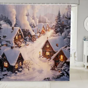 Castle Fairy Farmhouse Shower Curtain Winter Theme Christmas Rustic Style Bathroom Curtain for Kids Teens Adults Retro Wood Cabin Jungle Pine Tree Bath Curtain for Bathtub with 12 Hooks 72" W x 72" L