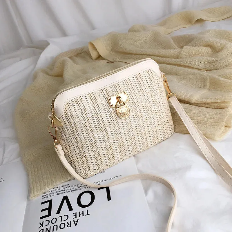 Casual Chains Straw Bucket Bags Women Summer Messenger Bag Rattan Bags Beach Lady Travel Purses and Handbags Shoulder Bag