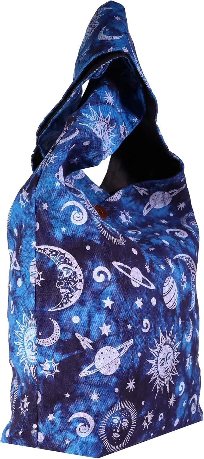 Celestial Sun Moon & Stars Hippie Crossbody Boho Shoulder Bucket Bag