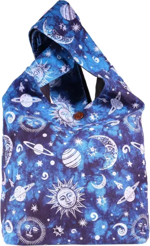 Celestial Sun Moon & Stars Hippie Crossbody Boho Shoulder Bucket Bag