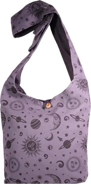 Celestial Sun Moon & Stars Hippie Crossbody Boho Shoulder Bucket Bag