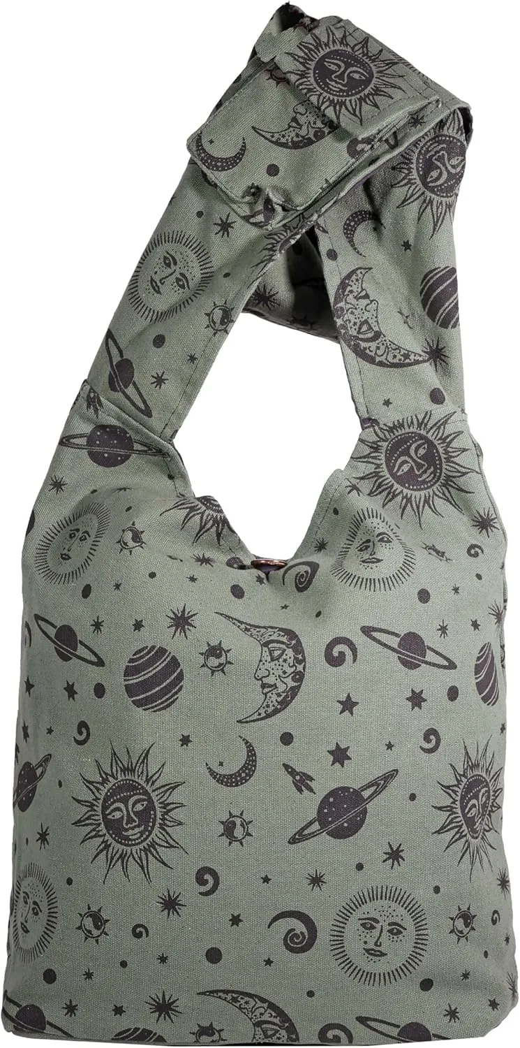 Celestial Sun Moon & Stars Hippie Crossbody Boho Shoulder Bucket Bag