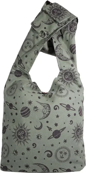 Celestial Sun Moon & Stars Hippie Crossbody Boho Shoulder Bucket Bag