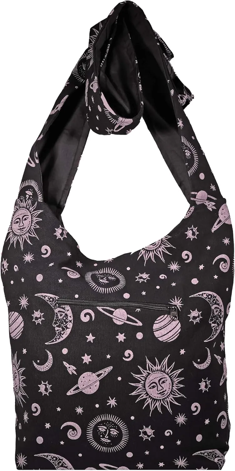 Celestial Sun Moon & Stars Hippie Crossbody Boho Shoulder Bucket Bag