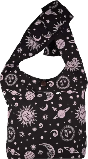 Celestial Sun Moon & Stars Hippie Crossbody Boho Shoulder Bucket Bag