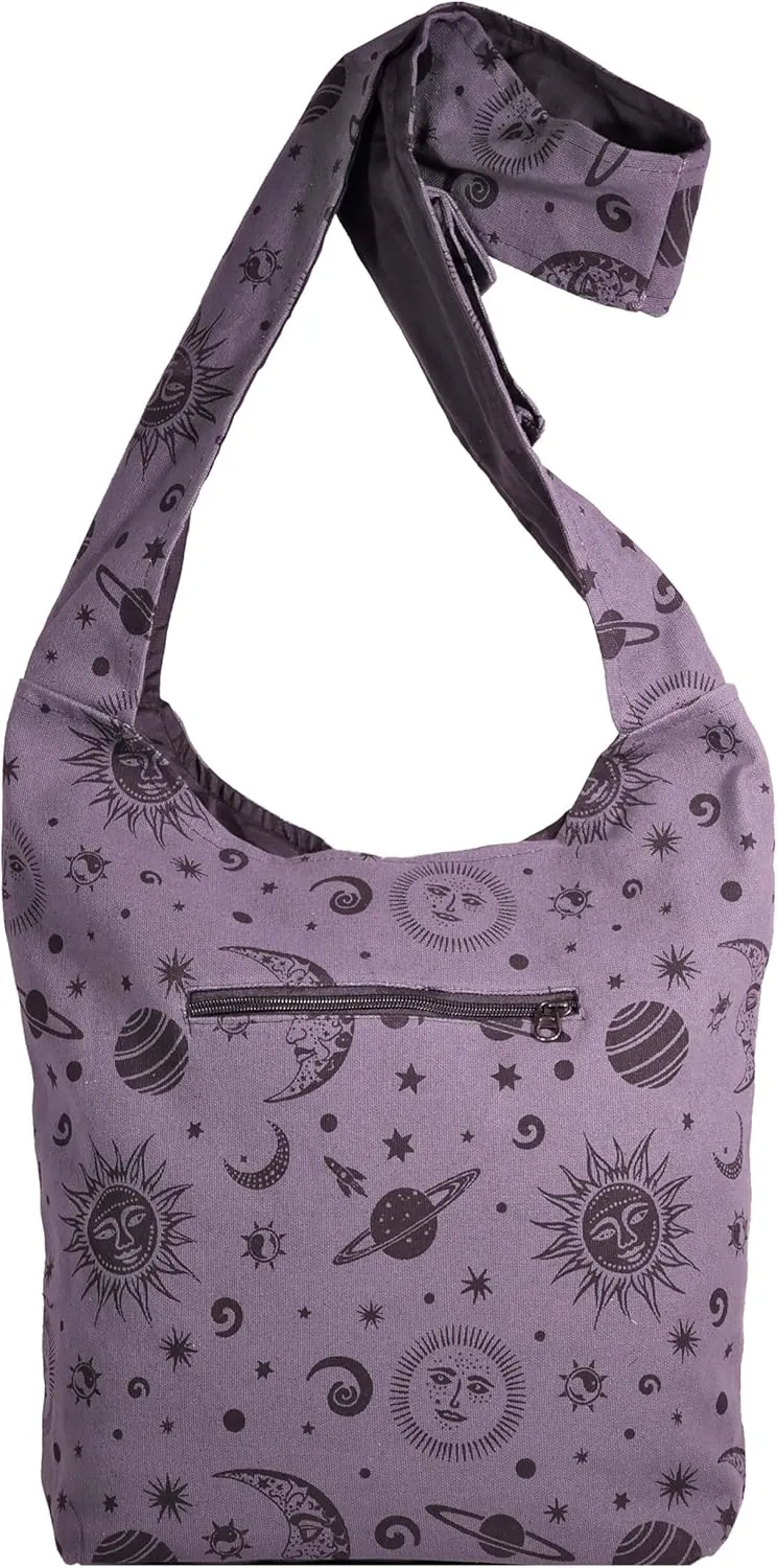 Celestial Sun Moon & Stars Hippie Crossbody Boho Shoulder Bucket Bag
