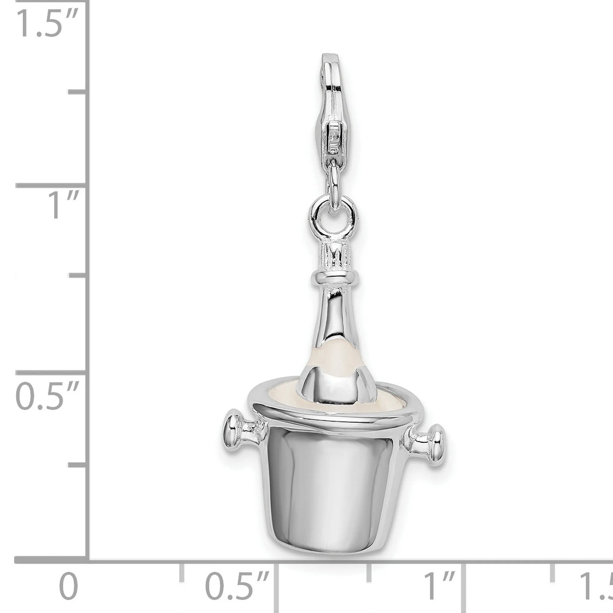 Champagne Bottle In Ice Bucket Clip-On Charm Pendant in Real 925 Sterling Silver