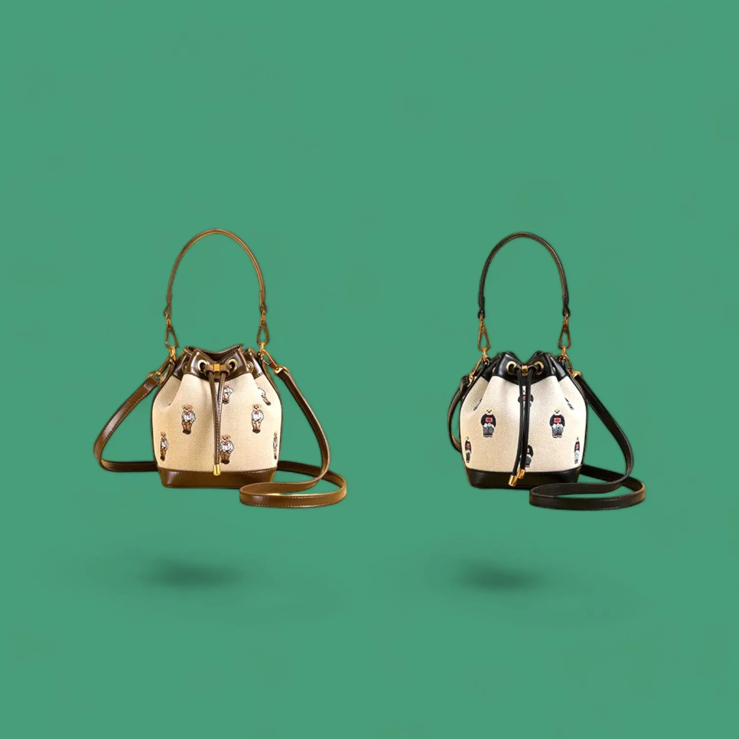 Charming Cartoon Bear Embroidered Bucket Crossbody Bag