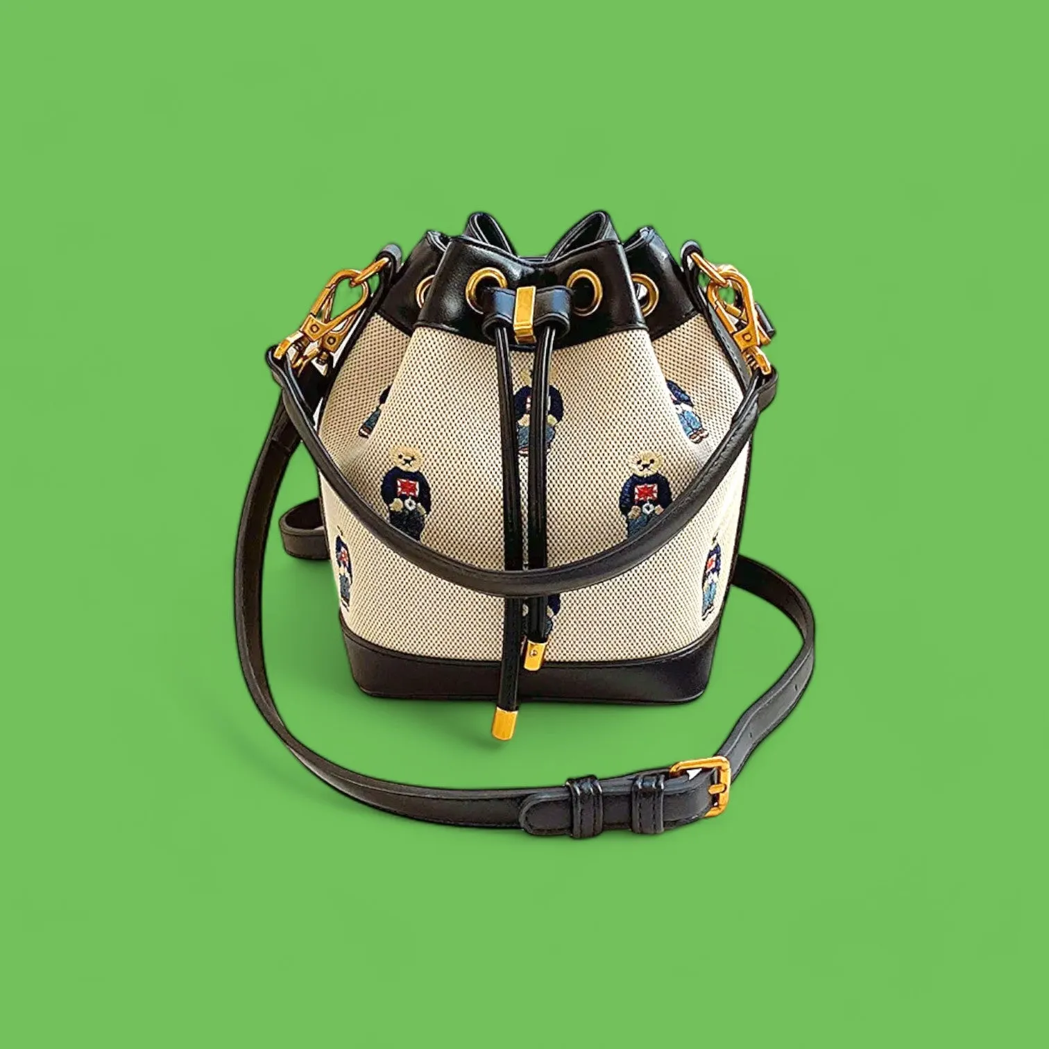 Charming Cartoon Bear Embroidered Bucket Crossbody Bag