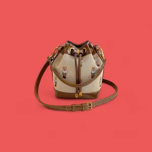 Charming Cartoon Bear Embroidered Bucket Crossbody Bag