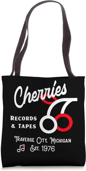 Cherries Record and Tape: Traverse City Vinyl Vibes Tote Bag
