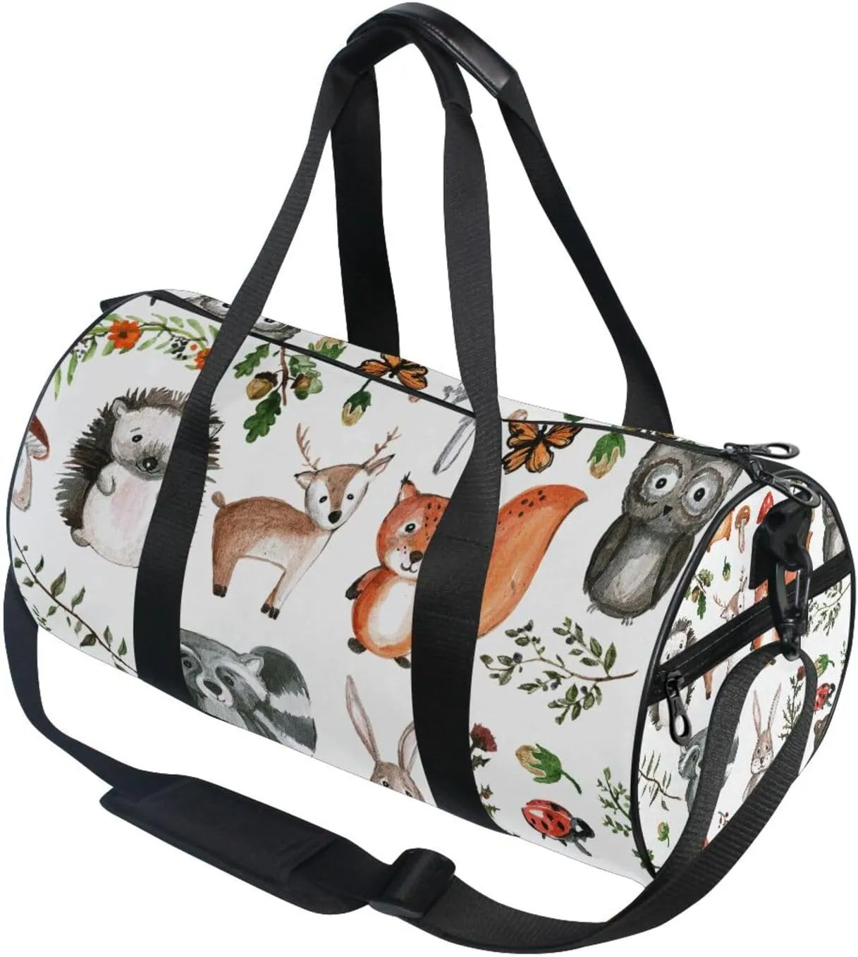Childish Animals Fox Owl Deer Rabbit Bear Hedgehog Herbs Portable Gym Bag, Travel Bag, Luggage bag, Sports Bag, Toiletry Bag with Handles, Detachable Shoulder Strap 17.6 x 9 x 9 inch