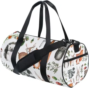 Childish Animals Fox Owl Deer Rabbit Bear Hedgehog Herbs Portable Gym Bag, Travel Bag, Luggage bag, Sports Bag, Toiletry Bag with Handles, Detachable Shoulder Strap 17.6 x 9 x 9 inch