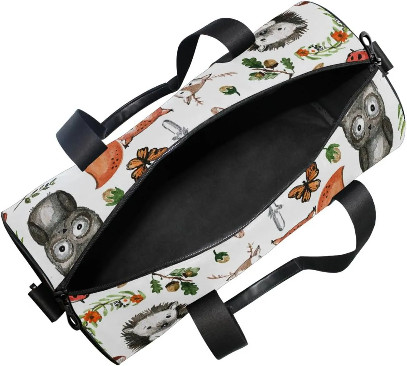 Childish Animals Fox Owl Deer Rabbit Bear Hedgehog Herbs Portable Gym Bag, Travel Bag, Luggage bag, Sports Bag, Toiletry Bag with Handles, Detachable Shoulder Strap 17.6 x 9 x 9 inch