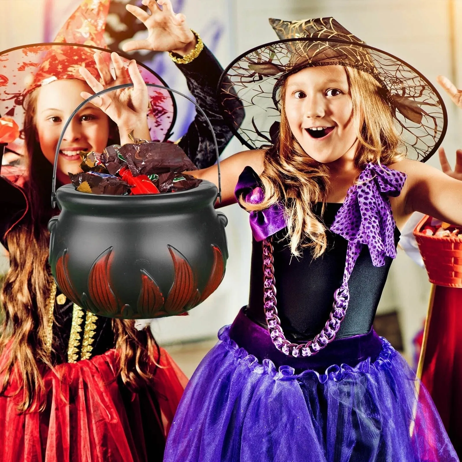 Christmas Candy Bucket Pot Witch Skeleton Cauldron Holder Jar Trick or Treat Christmas Party Decoration Props Kids Toy