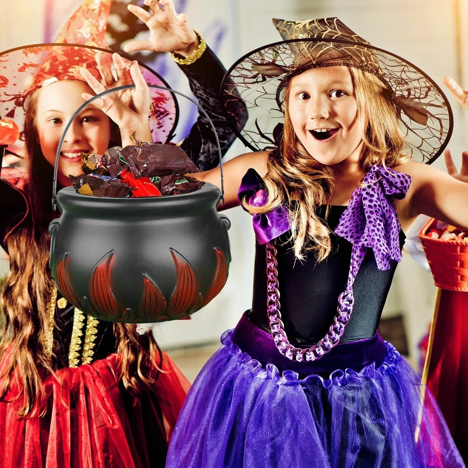 Christmas Candy Bucket Pot Witch Skeleton Cauldron Holder Jar Trick or Treat Christmas Party Decoration Props Kids Toy