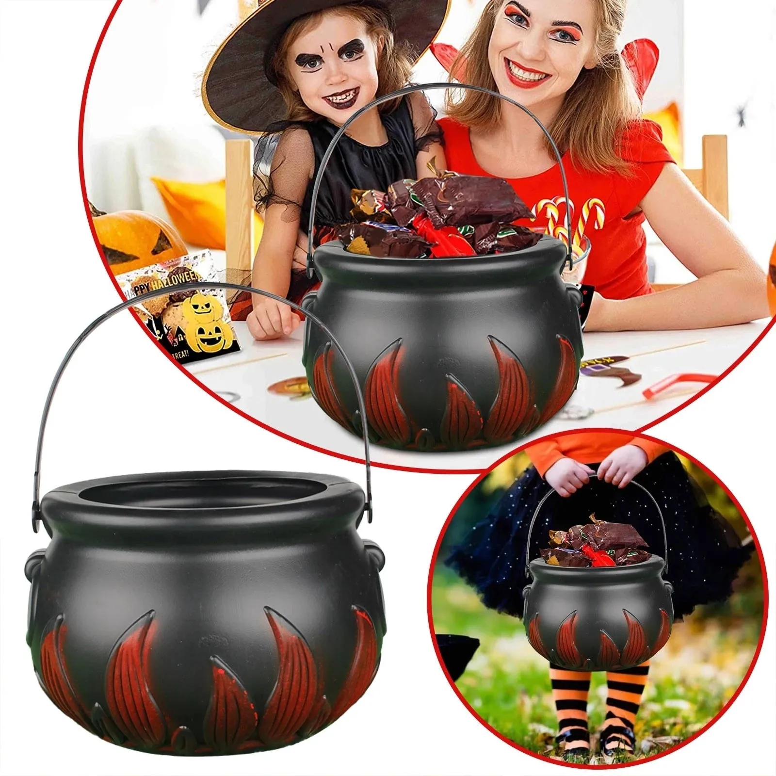 Christmas Candy Bucket Pot Witch Skeleton Cauldron Holder Jar Trick or Treat Christmas Party Decoration Props Kids Toy