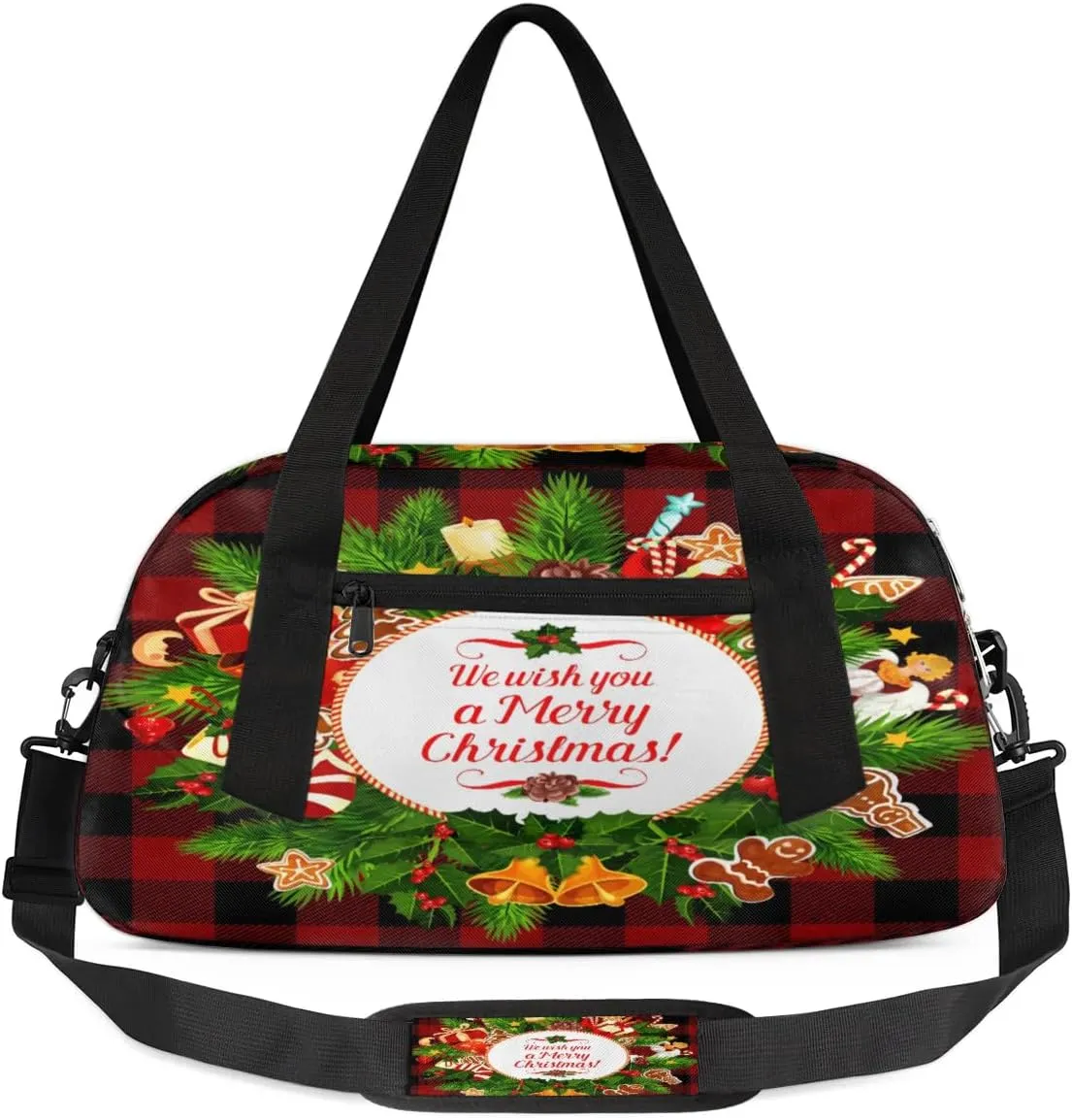 Christmas Grid Garland Waterproof Sports Gym Bag Portable Dance Gymnastics Work Out Bag Lightweight Travel Duffel Bag Overnight Weekender Bag