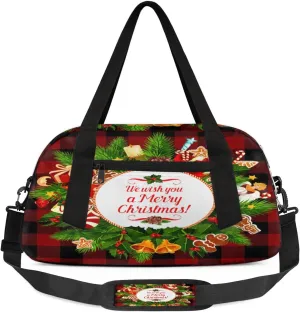 Christmas Grid Garland Waterproof Sports Gym Bag Portable Dance Gymnastics Work Out Bag Lightweight Travel Duffel Bag Overnight Weekender Bag