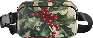 Christmas Holly Waterproof Fanny Pack for Women Everywhere Belt Bag Flower Cross Body Waist Pack